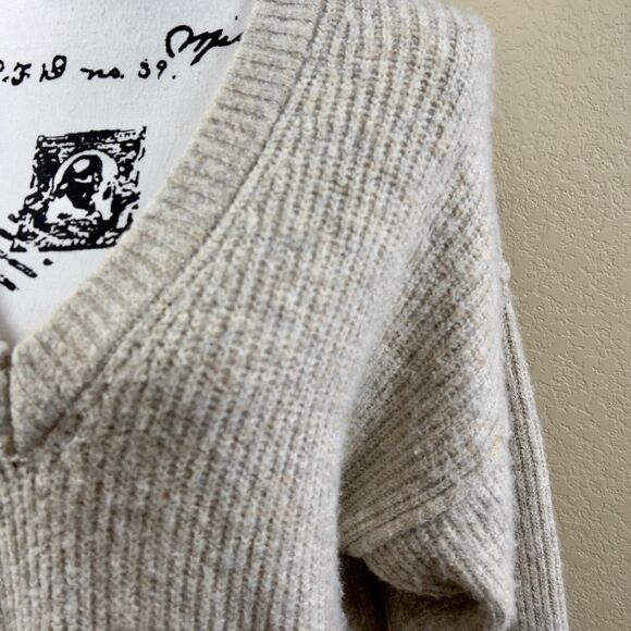 Topshop Oatmeal V-neckline knit Sweater relax tunic size XS lagenlook soft cozy - Picture 11 of 16
